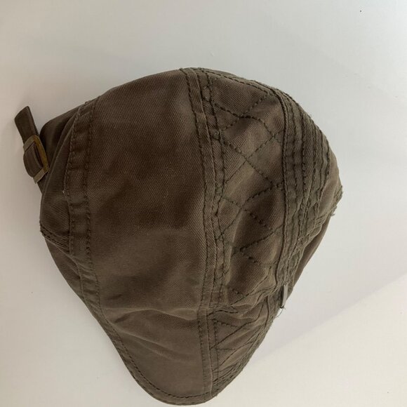 VTG Born Fashion Y2K Quilted Olive Green Cotton Flat Newsboy Cap Hat Adjustable - Picture 3 of 8